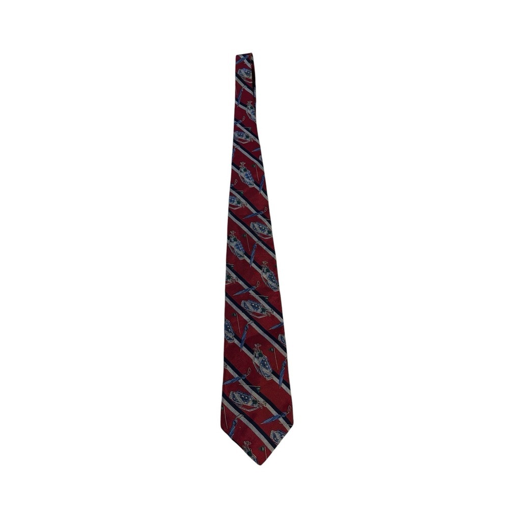 Nautica Striped Golf Bag Print Silk Tie Vintage
